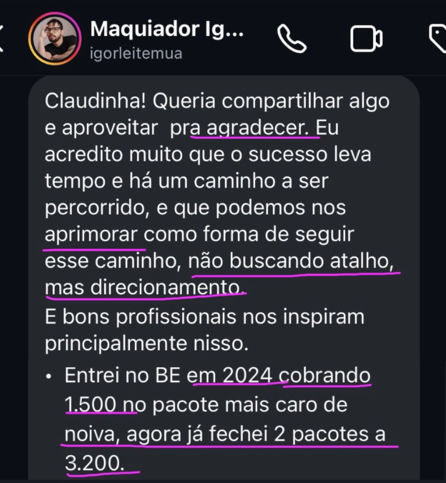 Igor: entrou no BE cobrando 1.500 e já fechou 2 pacotes de noiva a 3.200